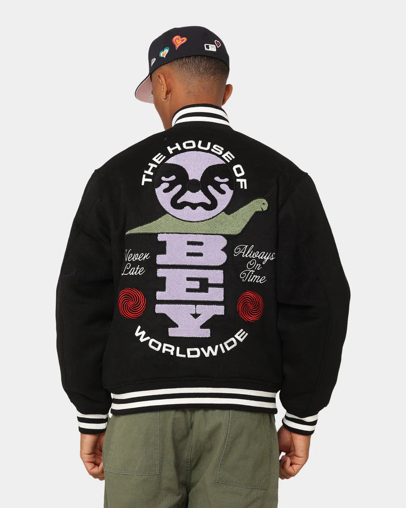 OBEY TIME VARSITY JACKET BLACK