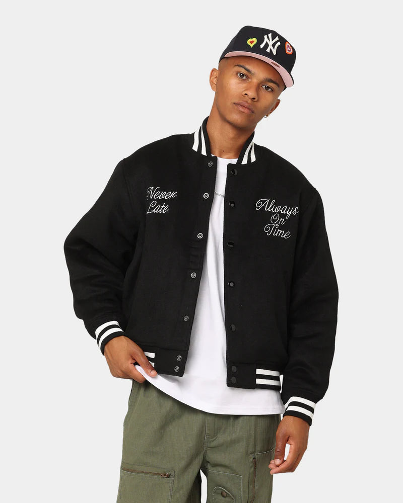 OBEY TIME VARSITY JACKET BLACK