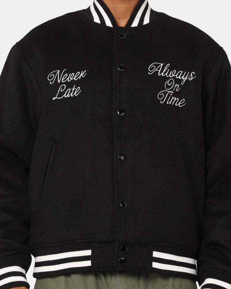 OBEY TIME VARSITY JACKET BLACK