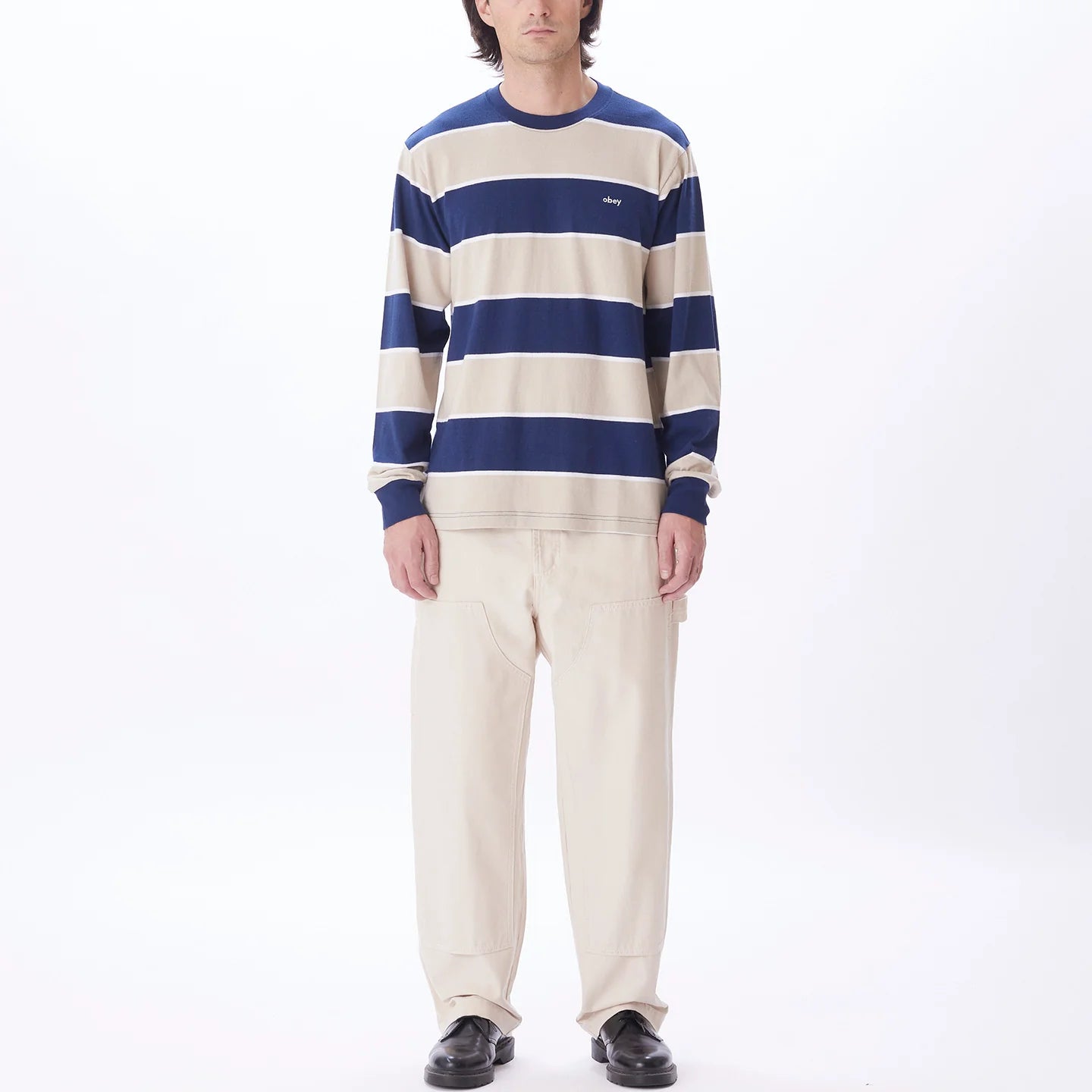 OBEY BYRON STRIPE LS ACADEMY NAVY MULTI