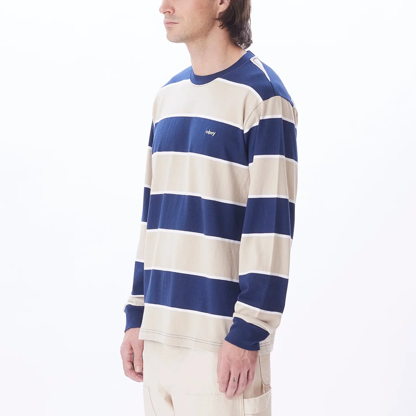 OBEY BYRON STRIPE LS ACADEMY NAVY MULTI