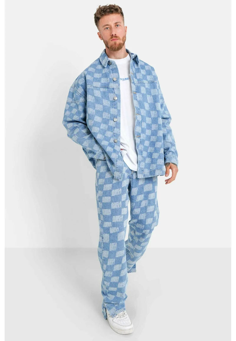 SIXTH JUNE DENIM DAMIER JACKET BLUE