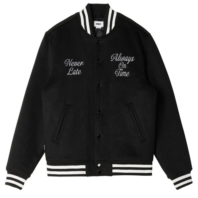 OBEY TIME VARSITY JACKET BLACK