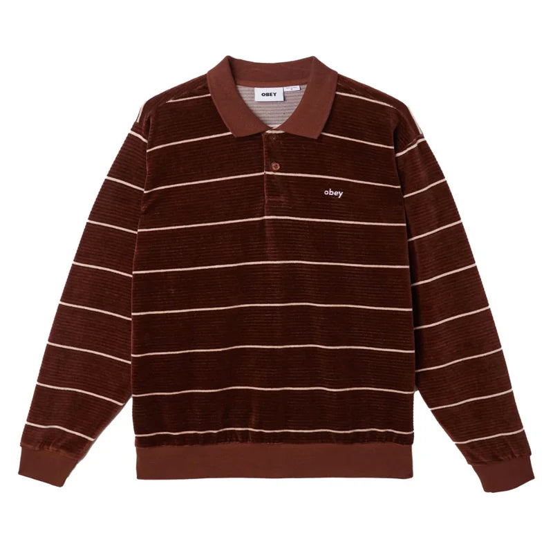 OBEY ASTORIA VELOUR STRIPE POLO LS SEPIA MULTI