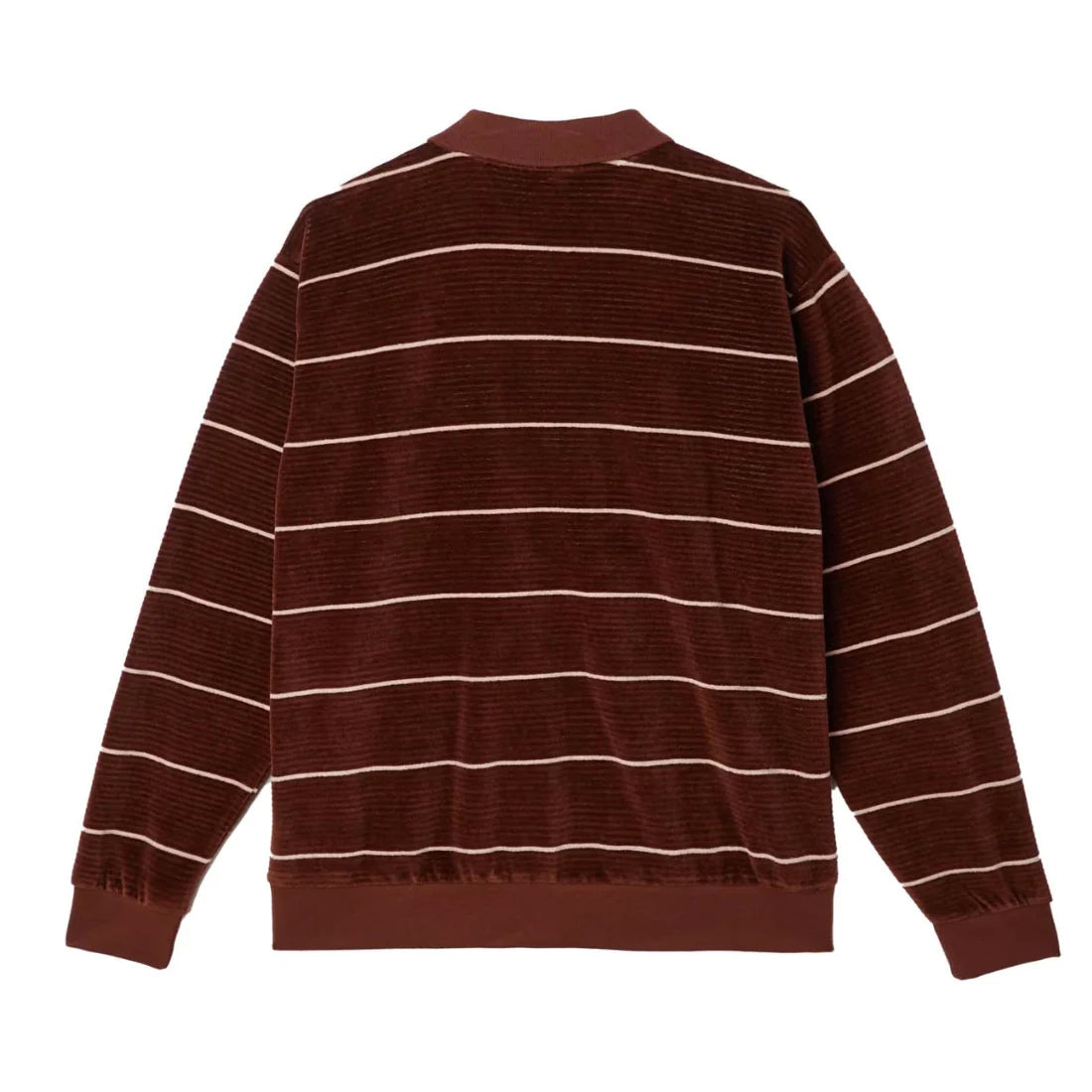 OBEY ASTORIA VELOUR STRIPE POLO LS SEPIA MULTI