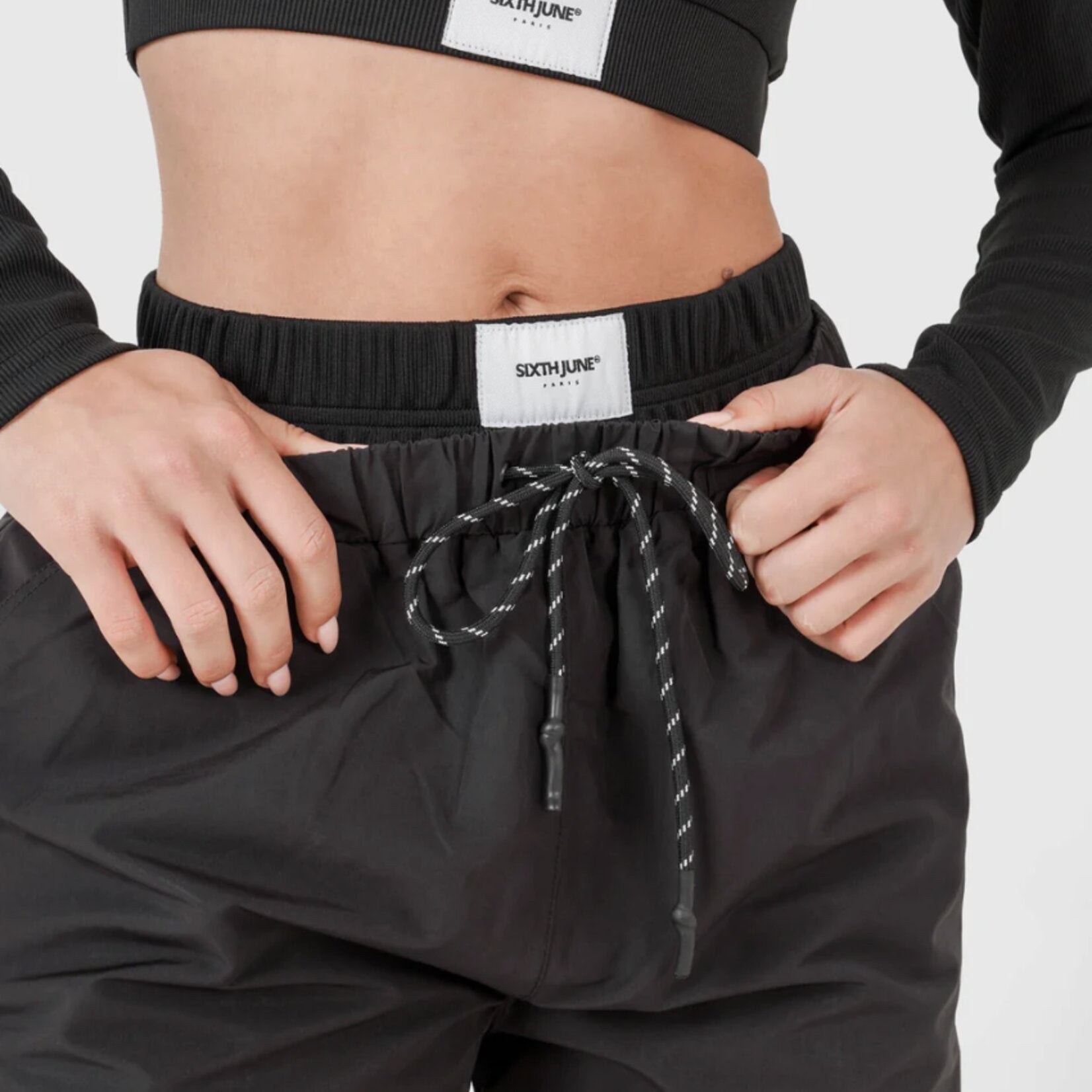 W SIXTH JUNE DOUBLE WAIST NYLON JOGGER BLACK