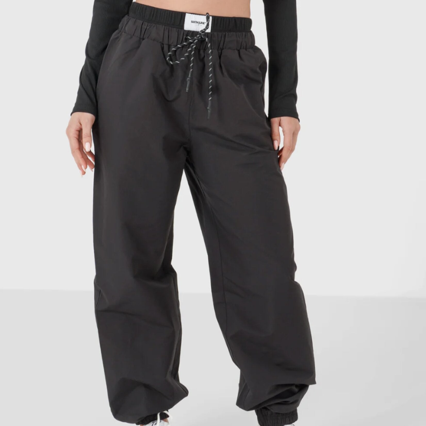 W SIXTH JUNE DOUBLE WAIST NYLON JOGGER BLACK