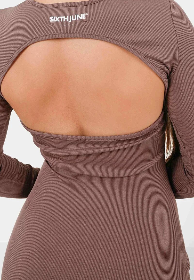 W SIXTH JUNE MONOCHROM MINI DRESS BROWN