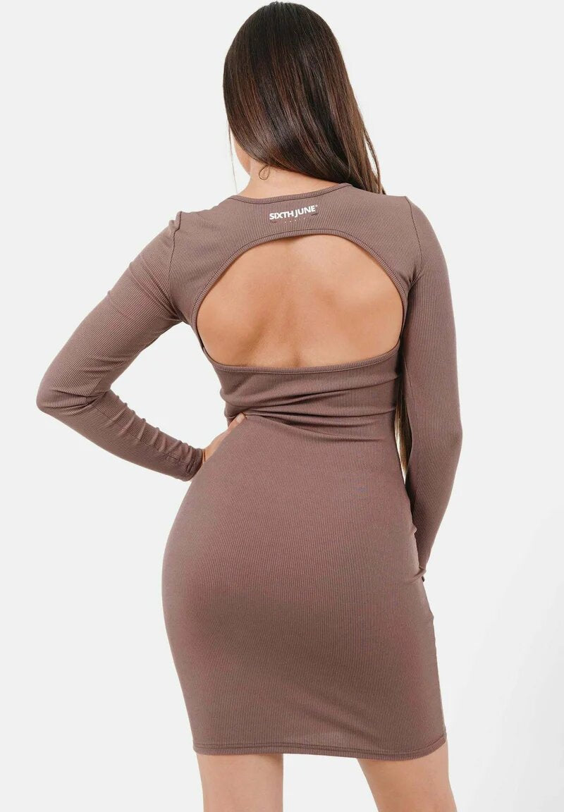 W SIXTH JUNE MONOCHROM MINI DRESS BROWN