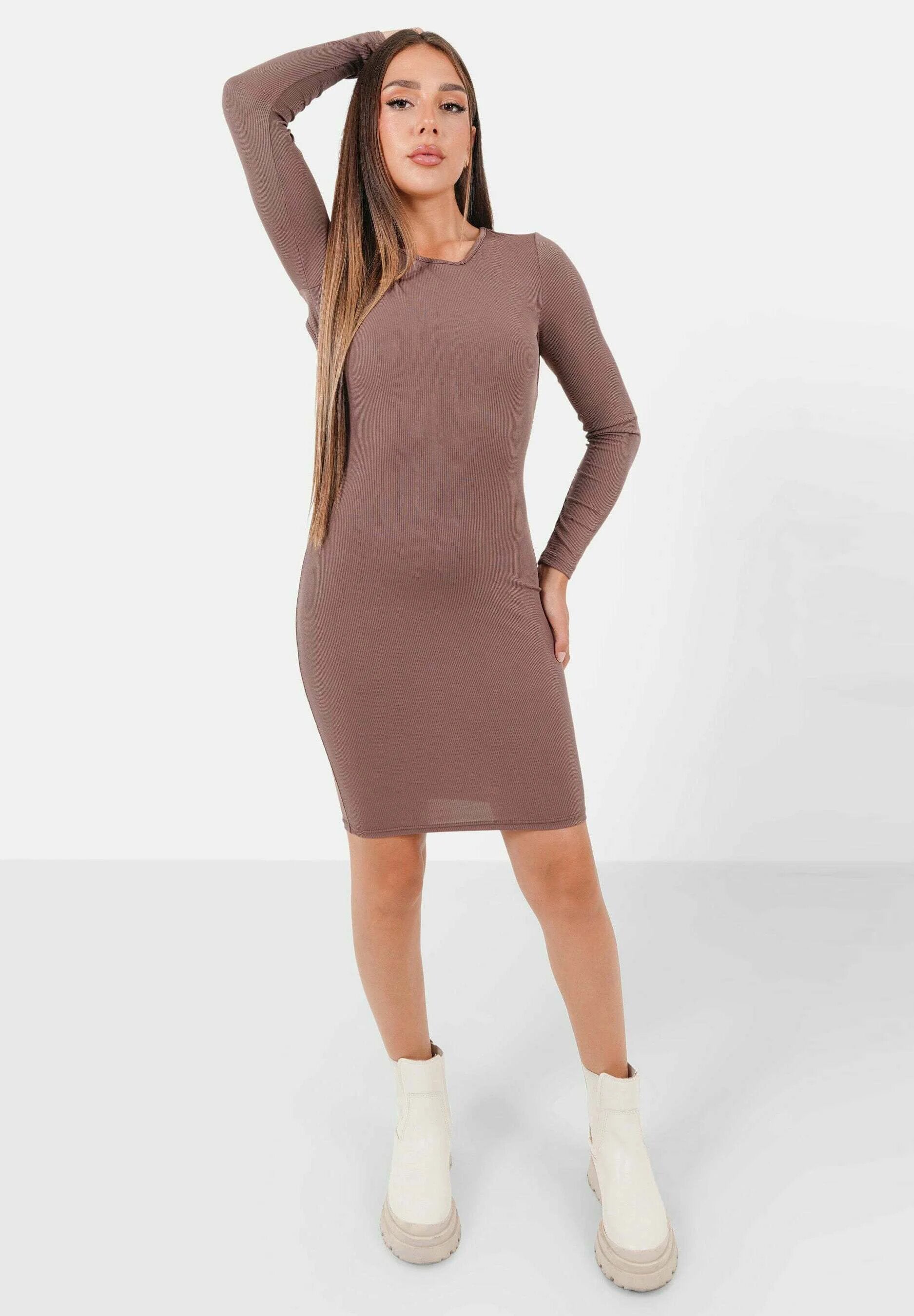 W SIXTH JUNE MONOCHROM MINI DRESS BROWN