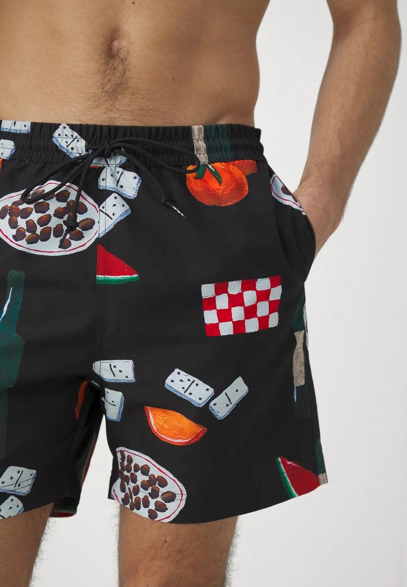 CARHARTT SLATER SWIM TRUNKS MARIA DINNER PRINT/BLACK