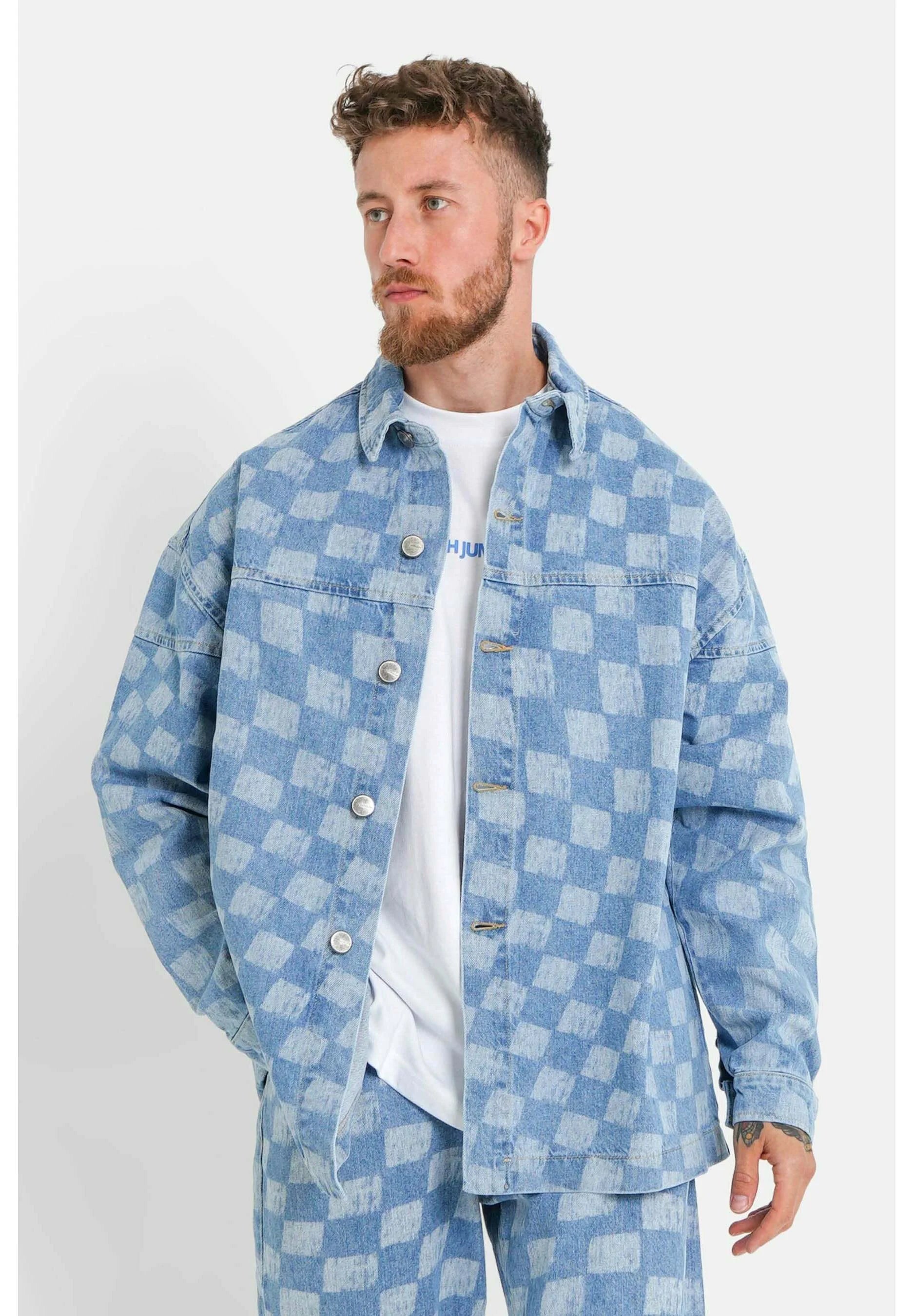 SIXTH JUNE DENIM DAMIER JACKET BLUE