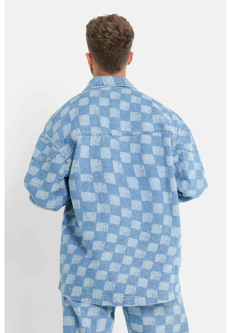 SIXTH JUNE DENIM DAMIER JACKET BLUE