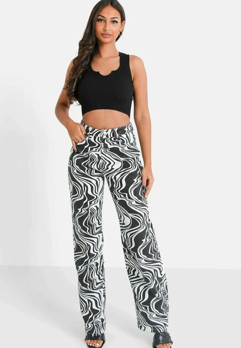 W SIXTH JUNE DENIM PANTS BLACK ZEBRE