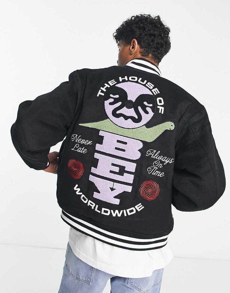 OBEY TIME VARSITY JACKET BLACK