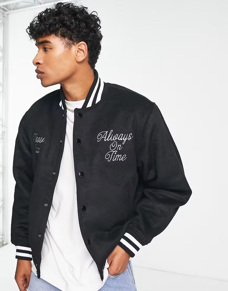 OBEY TIME VARSITY JACKET BLACK