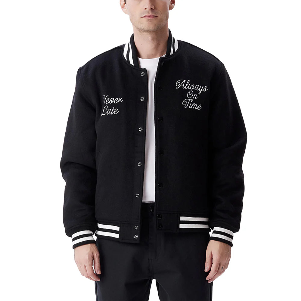 OBEY TIME VARSITY JACKET BLACK