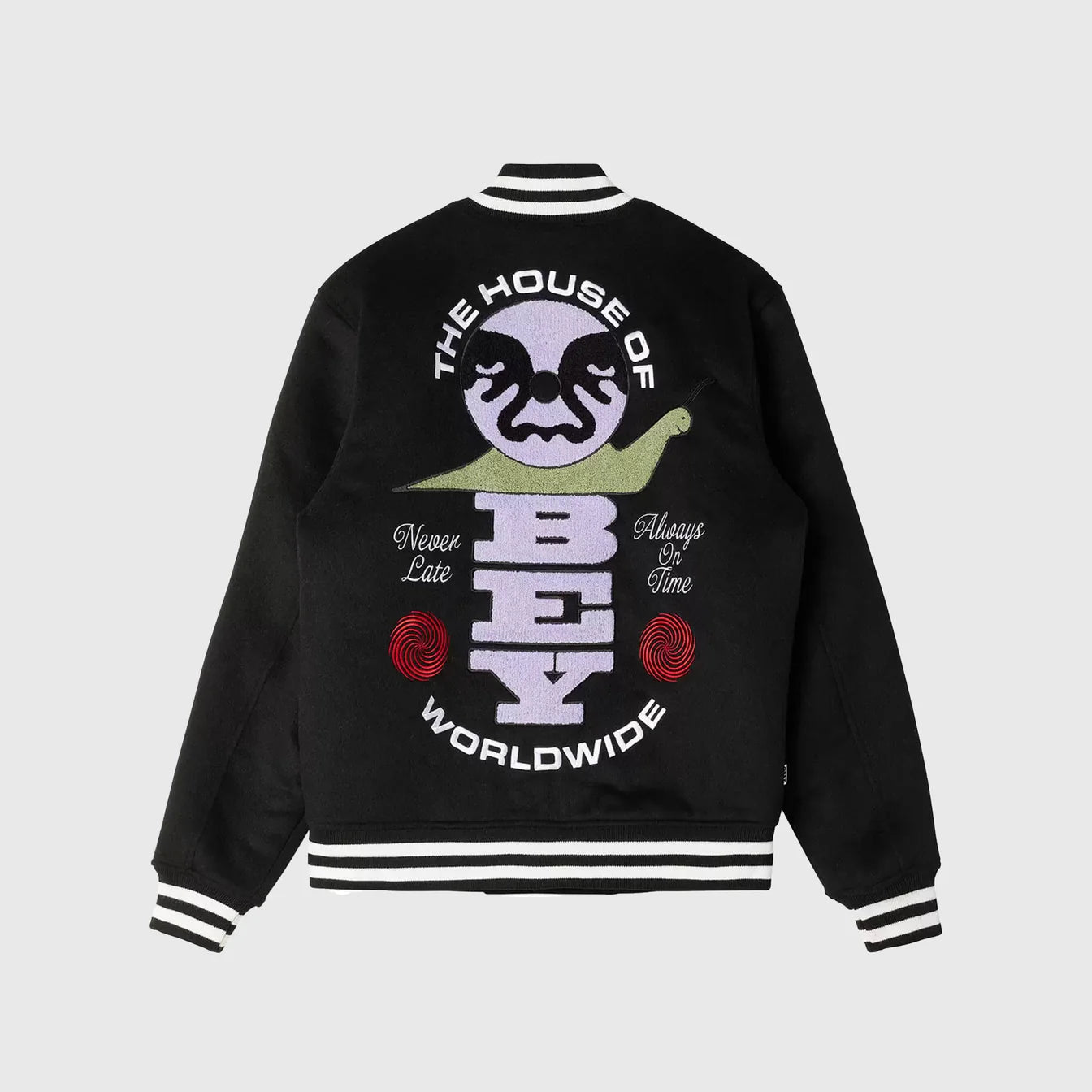OBEY TIME VARSITY JACKET BLACK